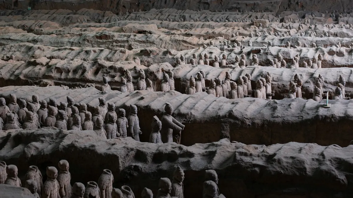 Terracotta Army warriors in formation in Xi'an